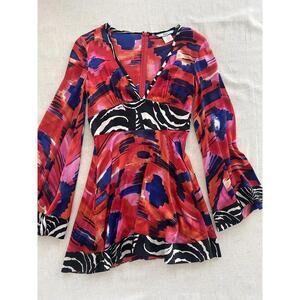 Marciano Dress Small Silk Bohemian | Zebra Print Flowy Dress 60’s Tie Dye